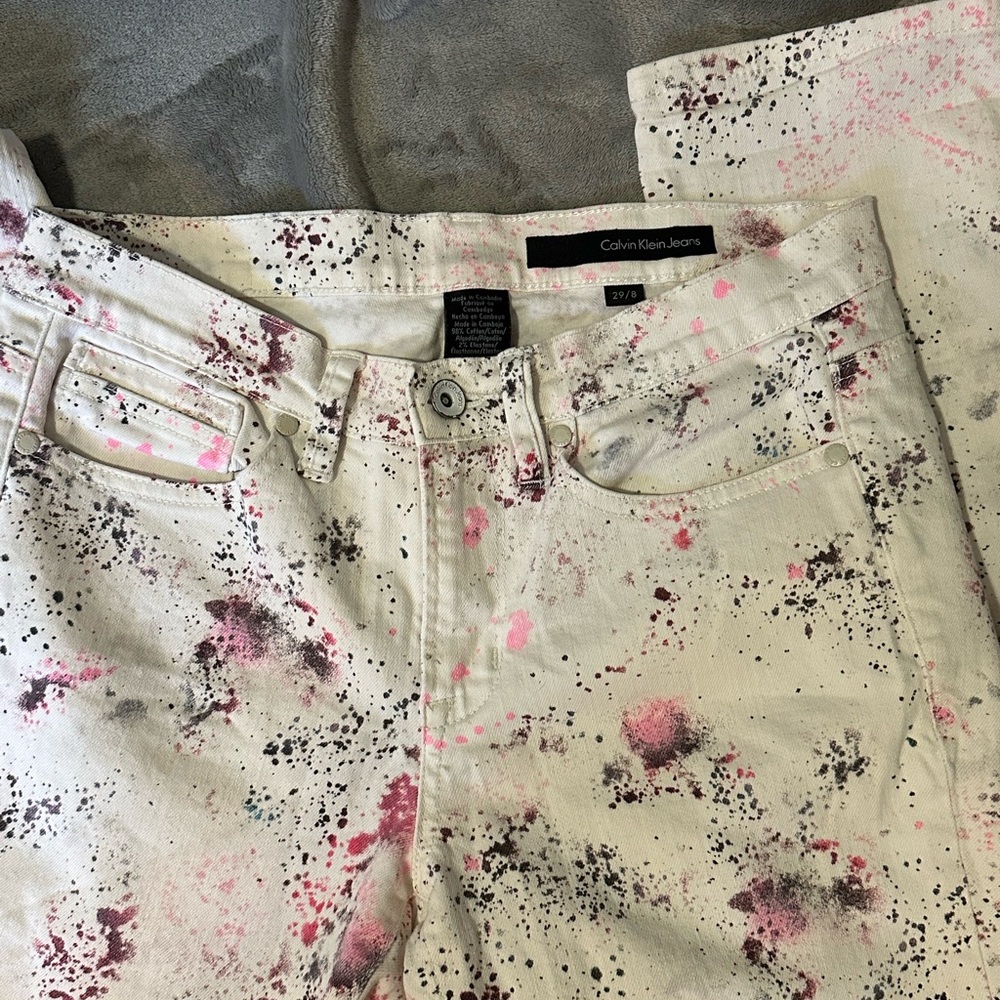 Calvin Klein white ink splatter jeans!